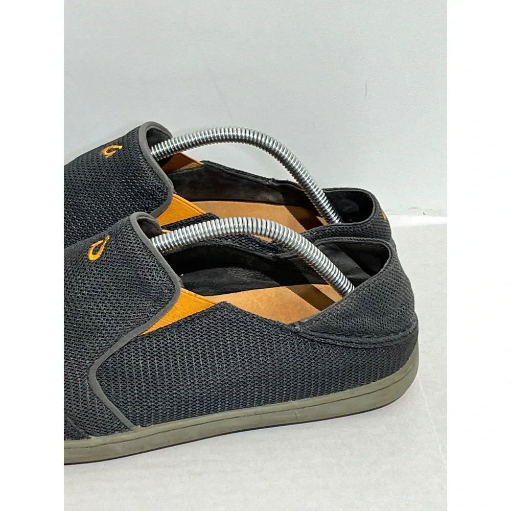 Olukai Nohea Mesh Mens Charcoal‎ Gray Orange Slip On Shoes Drop-In Heel Loafers